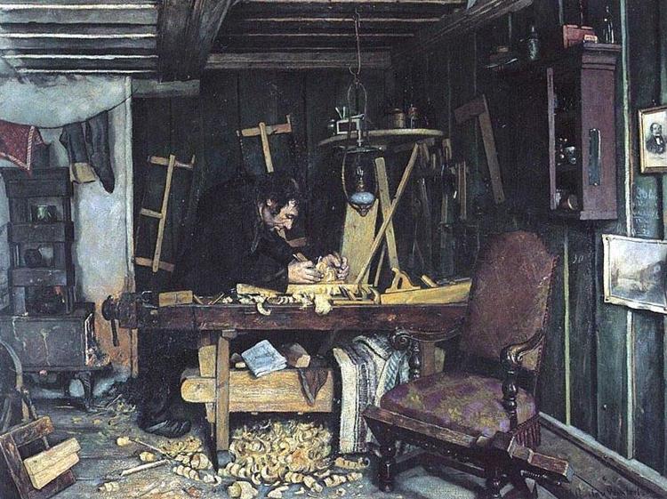 Gustav Wentzel Painting Snekkerverksted oil painting image